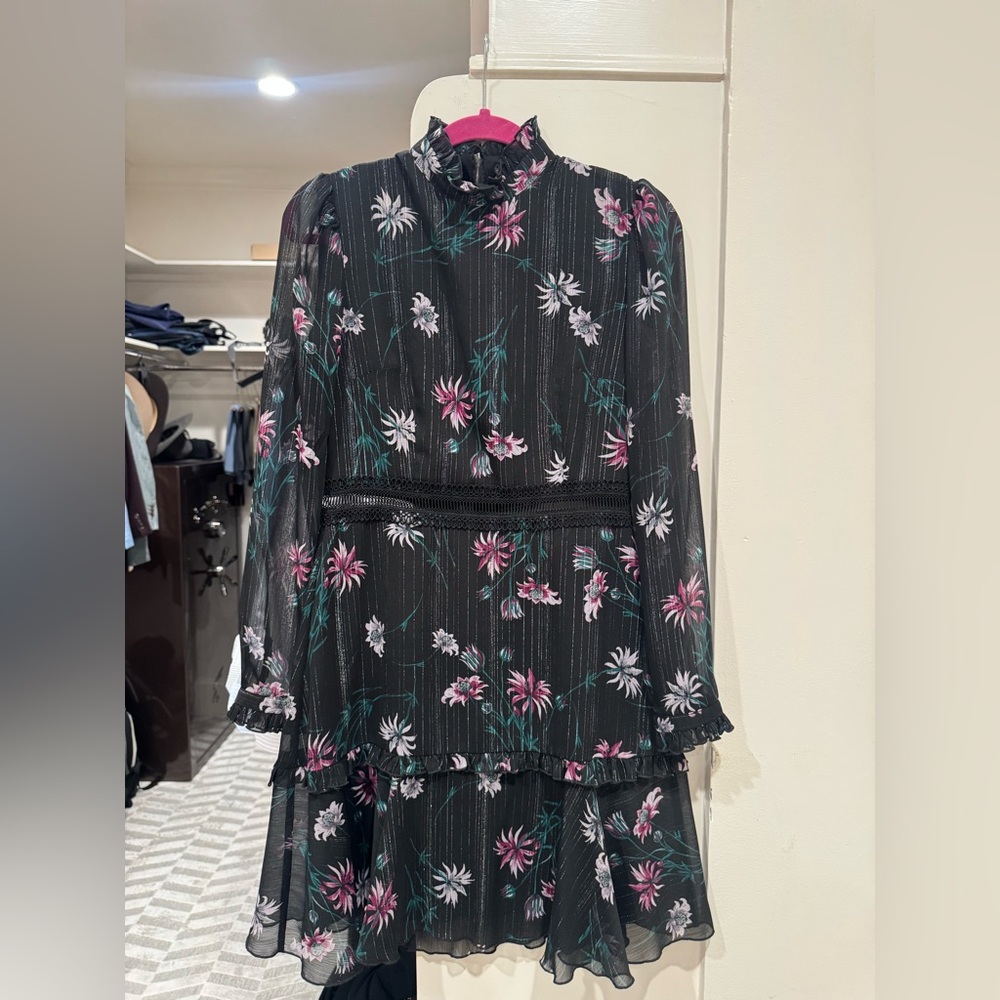 Anthropologie Donna Morgan Black Floral Long Sleeve Dress